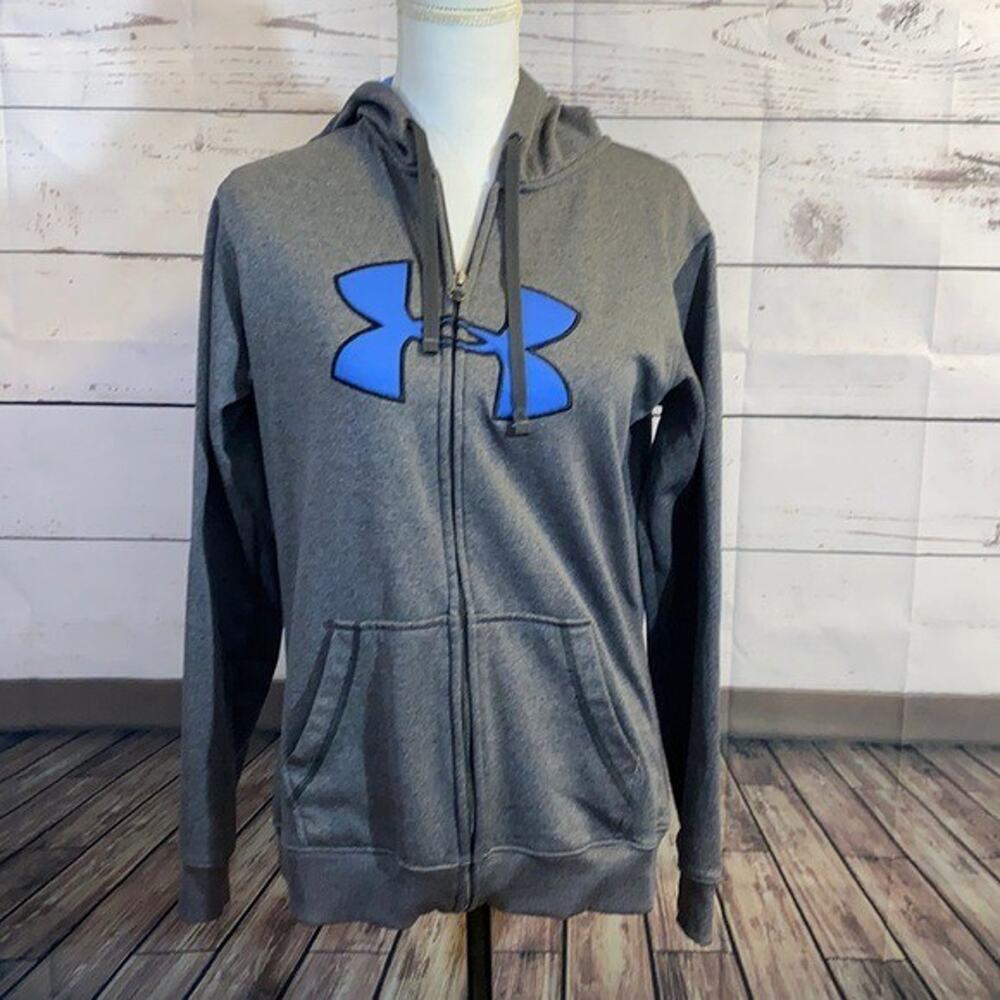 Under Armour Sweatshirt Womens Medium Gray Logo Hoodie Sweater Full Zip